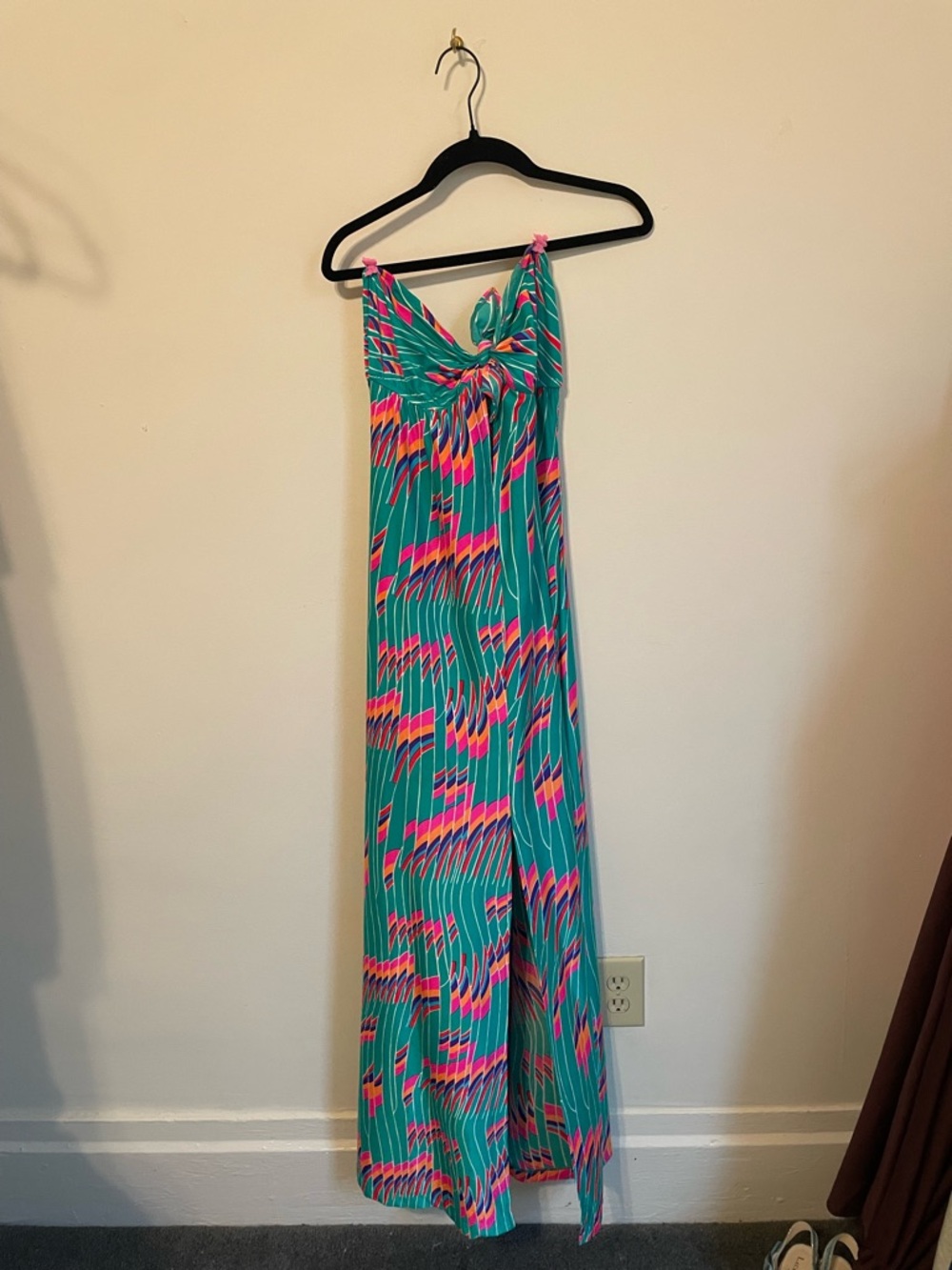 Turquoise Multicolor Knot-Front Maxi Dress vintage